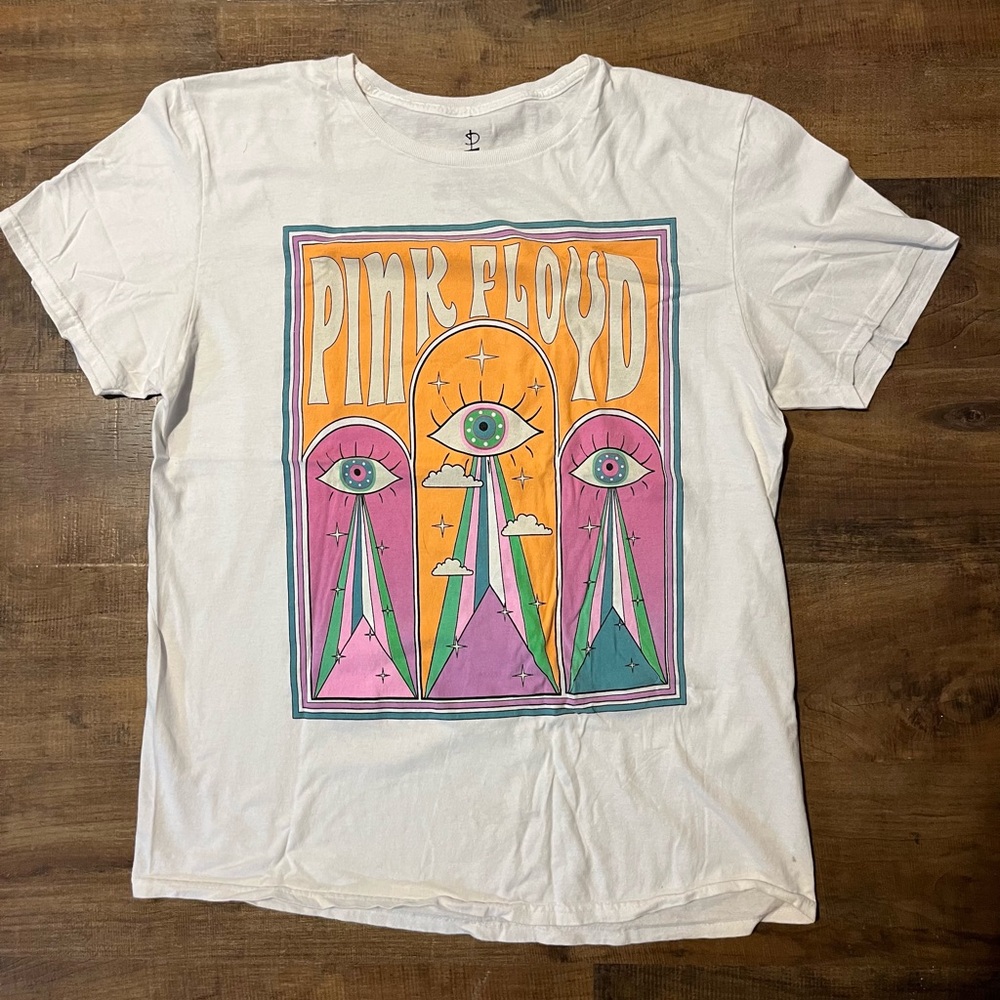 Pink Floyd Large White Short Sleeve Tee with Colorful All Seeing Eye Graphic